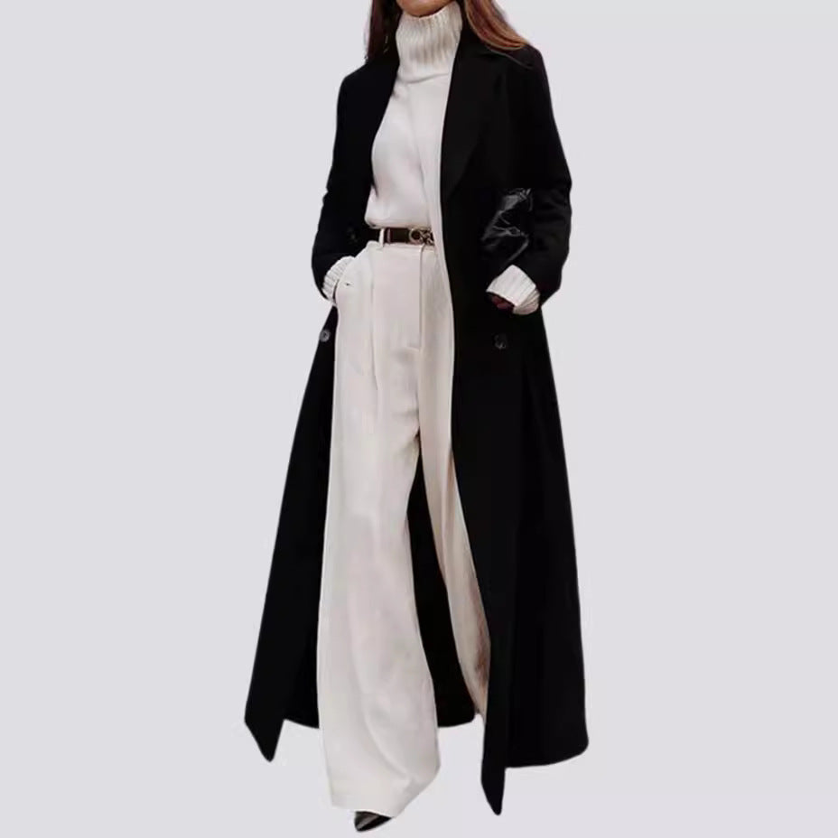 Manteau en laine chaud pour femme, couleur unie, style décontracté européen et américain, automne et hiver, long