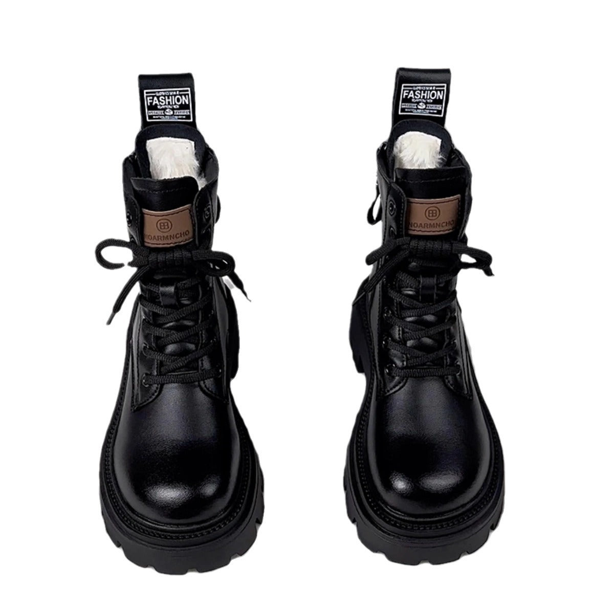 Bottes d'hiver en coton doublées de polaire pour femme avec semelle épaisse et fourrure intégrée