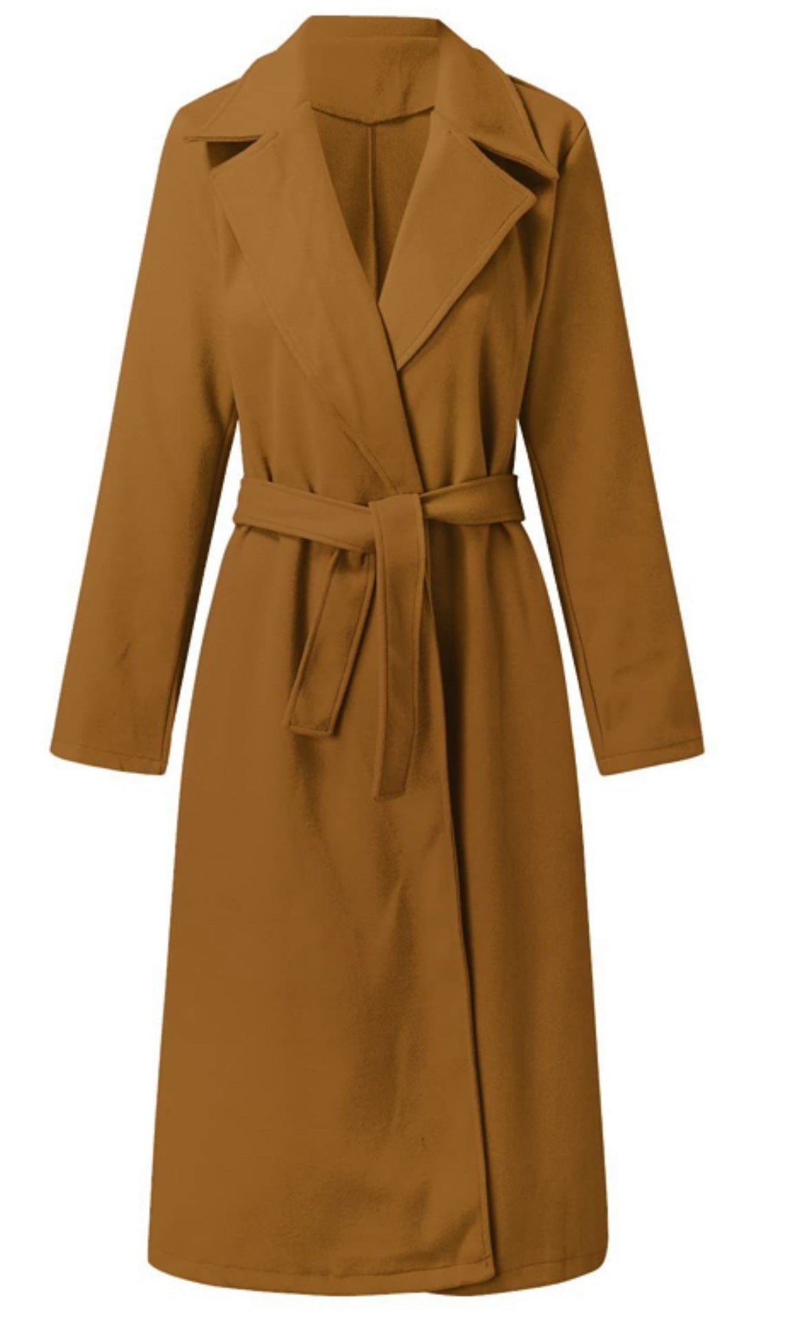 Manteau long en laine pour femmes, col en V avec laçage – style simple et élégant