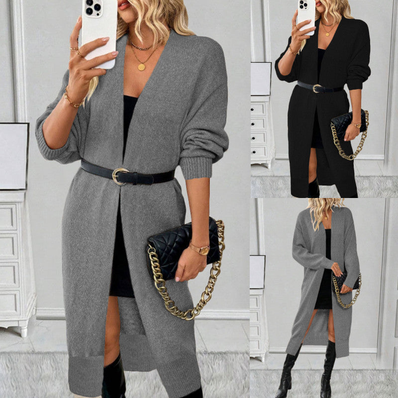 Long cardigan en tricot pour femme – manteau extérieur