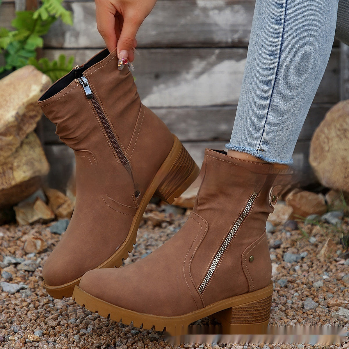 Bottines pour femmes avec boucle de ceinture et bande élastique