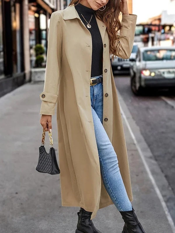Élégant trench-coat long pour femmes, style décontracté avec boutons raffinés