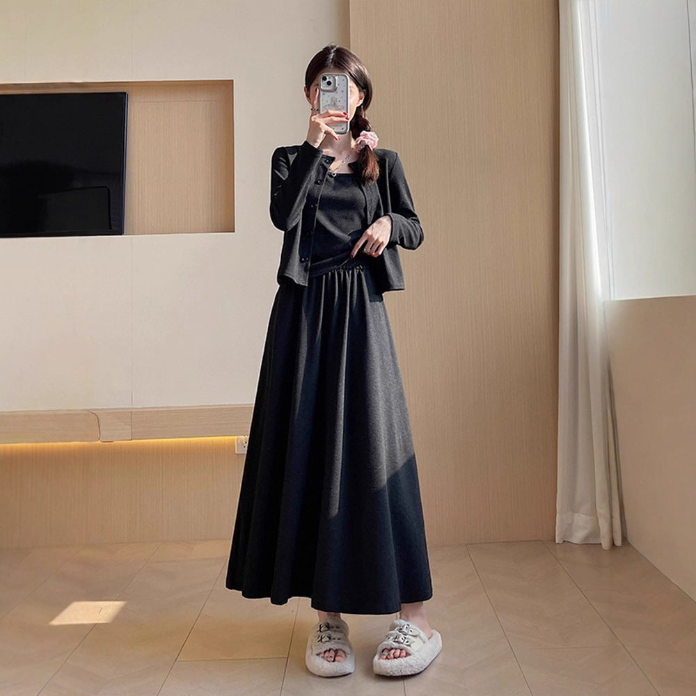 Tailleur jupe style coréen pour femme en polyester
