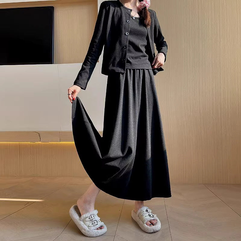 Tailleur jupe style coréen pour femme en polyester
