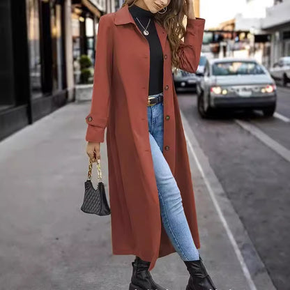 Élégant trench-coat long pour femmes, style décontracté avec boutons raffinés