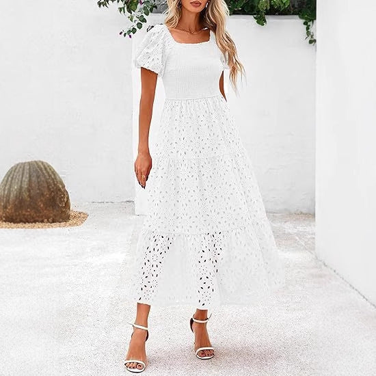 Robe féminine à manches bouffantes, plissée et fluide en tulle