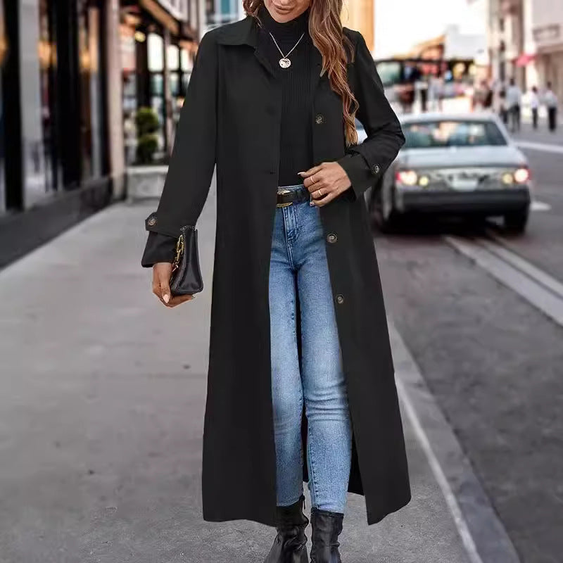 Élégant trench-coat long pour femmes, style décontracté avec boutons raffinés