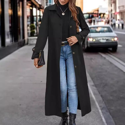 Élégant trench-coat long pour femmes, style décontracté avec boutons raffinés
