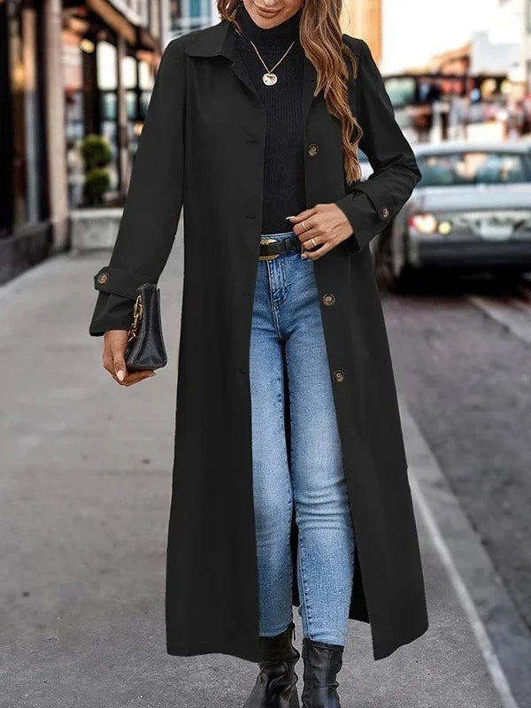 Élégant trench-coat long pour femmes, style décontracté avec boutons raffinés