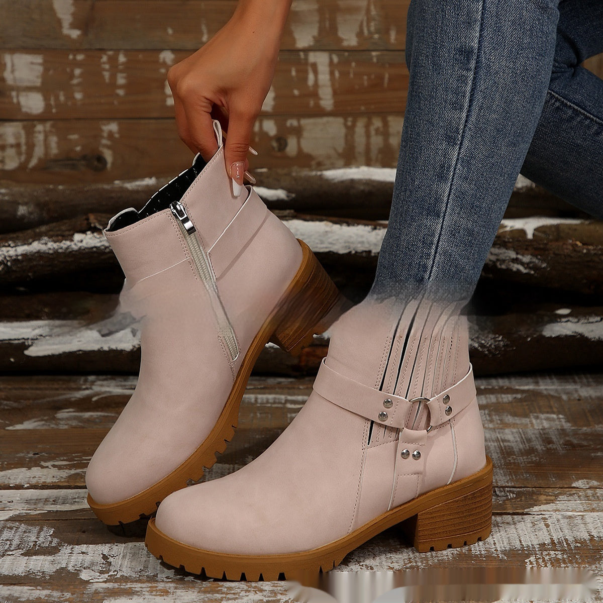 Bottines pour femmes avec boucle de ceinture et bande élastique