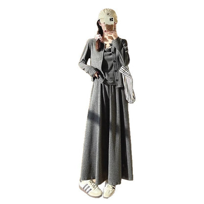 Tailleur jupe style coréen pour femme en polyester