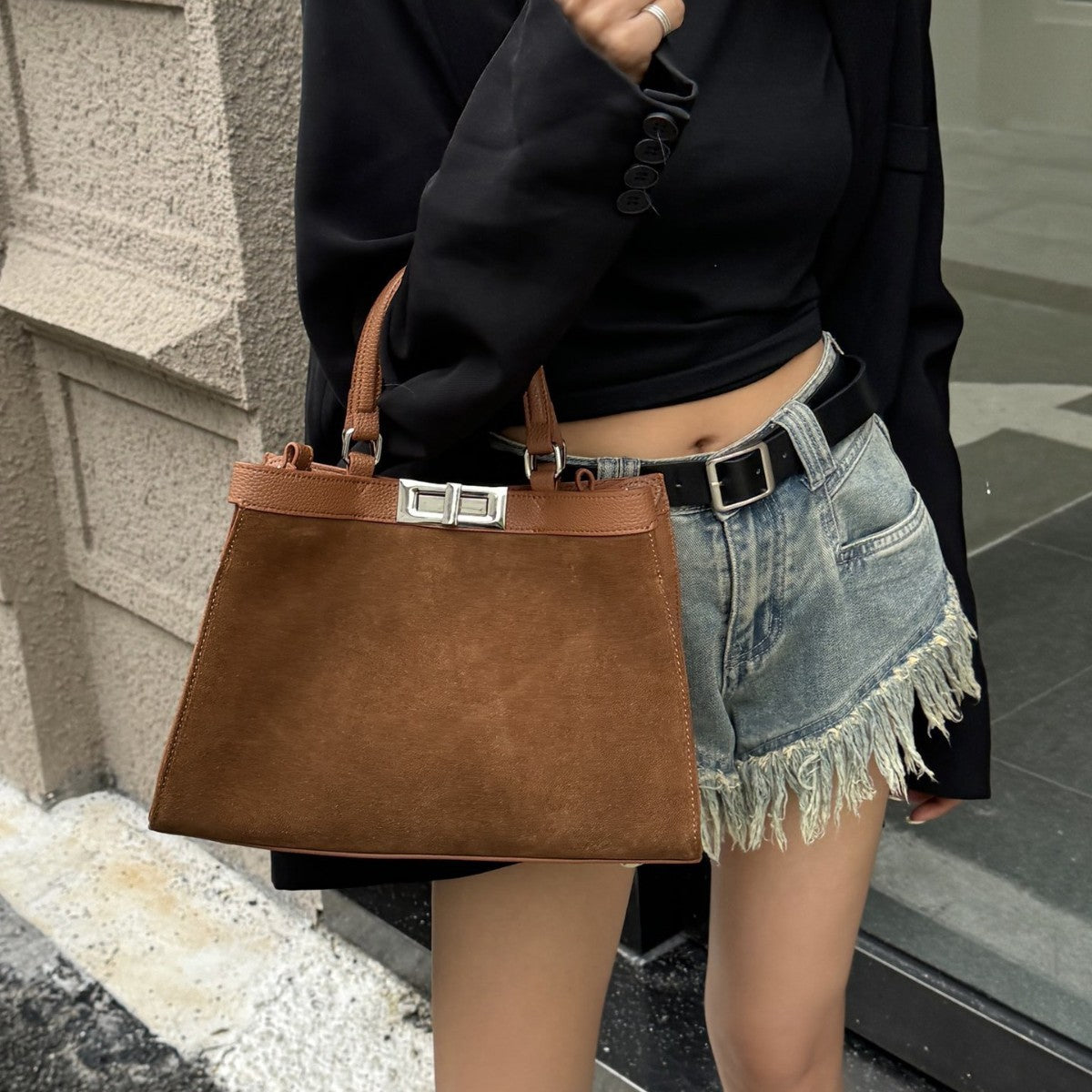 Sac messager à bandoulière en cuir de vache givré, polyvalent