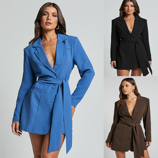 Top à Lacets, Coupe Slim, Manches Longues, Couleur Bonbon, Manteau Mi-long pour Femme