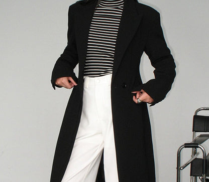 Manteau en laine chaud pour femme, couleur unie, style décontracté européen et américain, automne et hiver, long
