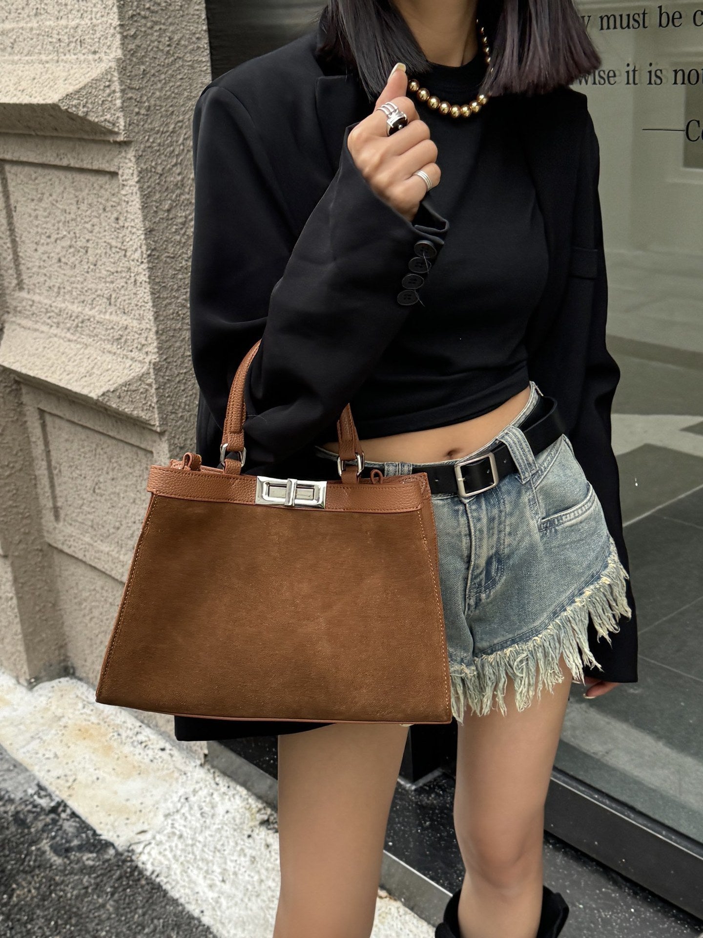 Sac messager à bandoulière en cuir de vache givré, polyvalent
