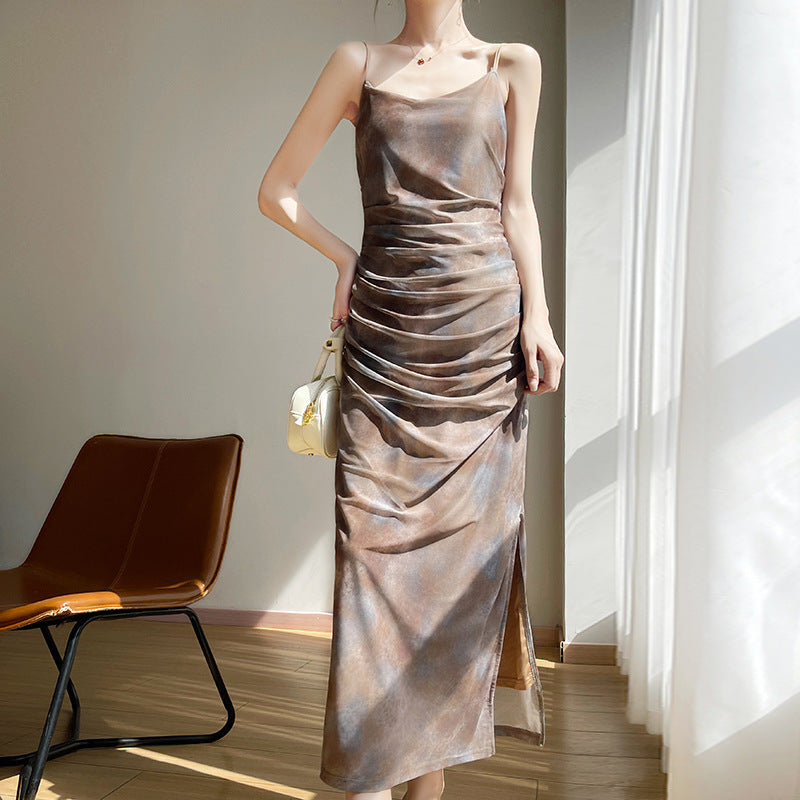 Robe en maille à col nu et fente latérale pour femme