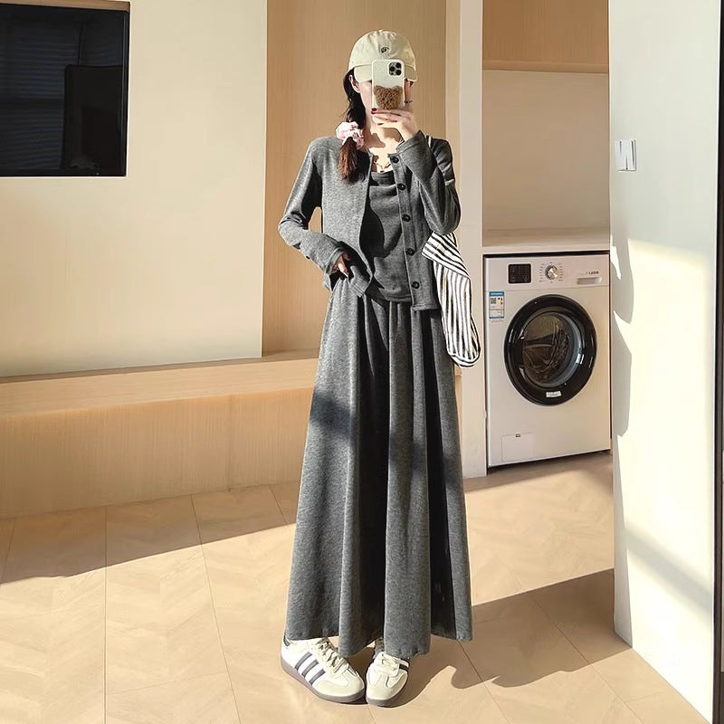 Tailleur jupe style coréen pour femme en polyester