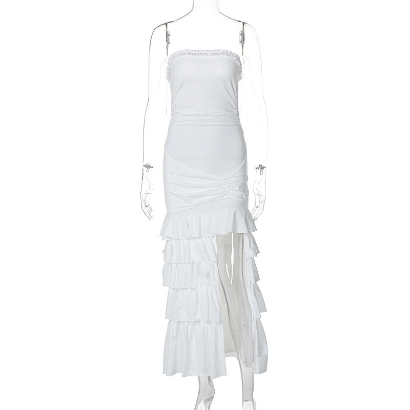 Robe fendue en patchwork, coupe ajustée et plissée, enveloppante sur la poitrine