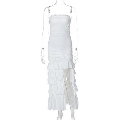 Robe fendue en patchwork, coupe ajustée et plissée, enveloppante sur la poitrine