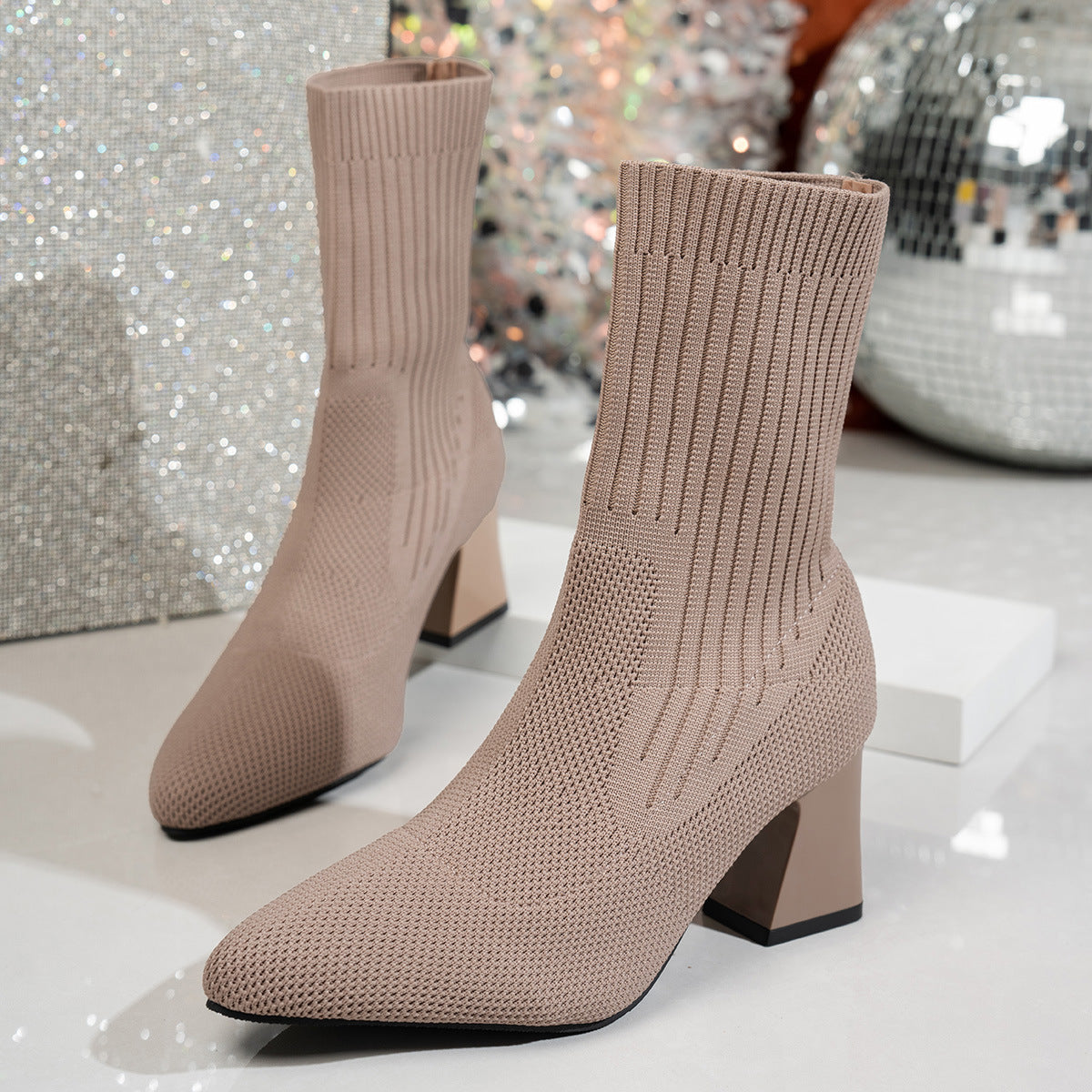 Chaussettes extensibles à talon épais et bout pointu, bottes à une seule couche