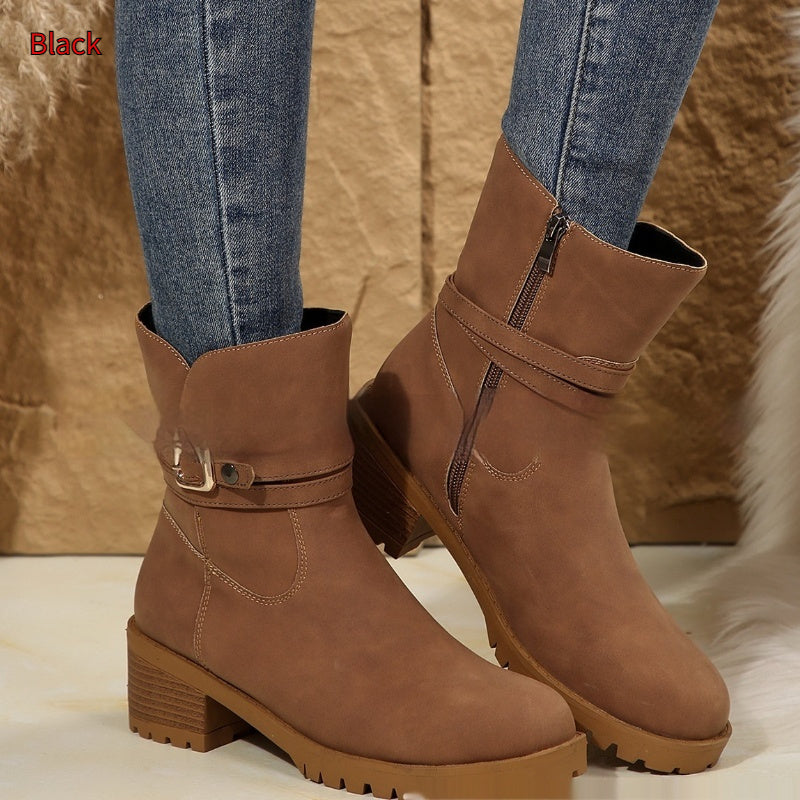 Bottines pour femmes avec boucle de ceinture et bande élastique