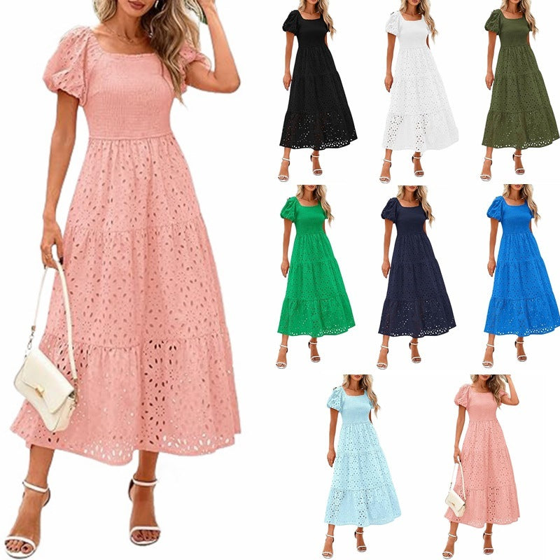 Robe féminine à manches bouffantes, plissée et fluide en tulle