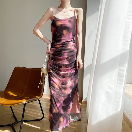 Robe en maille à col nu et fente latérale pour femme