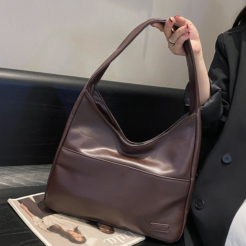 Sac fourre-tout en PU grande capacité pour femme, sac à bandoulière simple