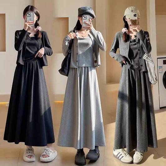 Tailleur jupe style coréen pour femme en polyester