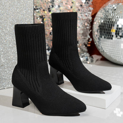 Chaussettes extensibles à talon épais et bout pointu, bottes à une seule couche