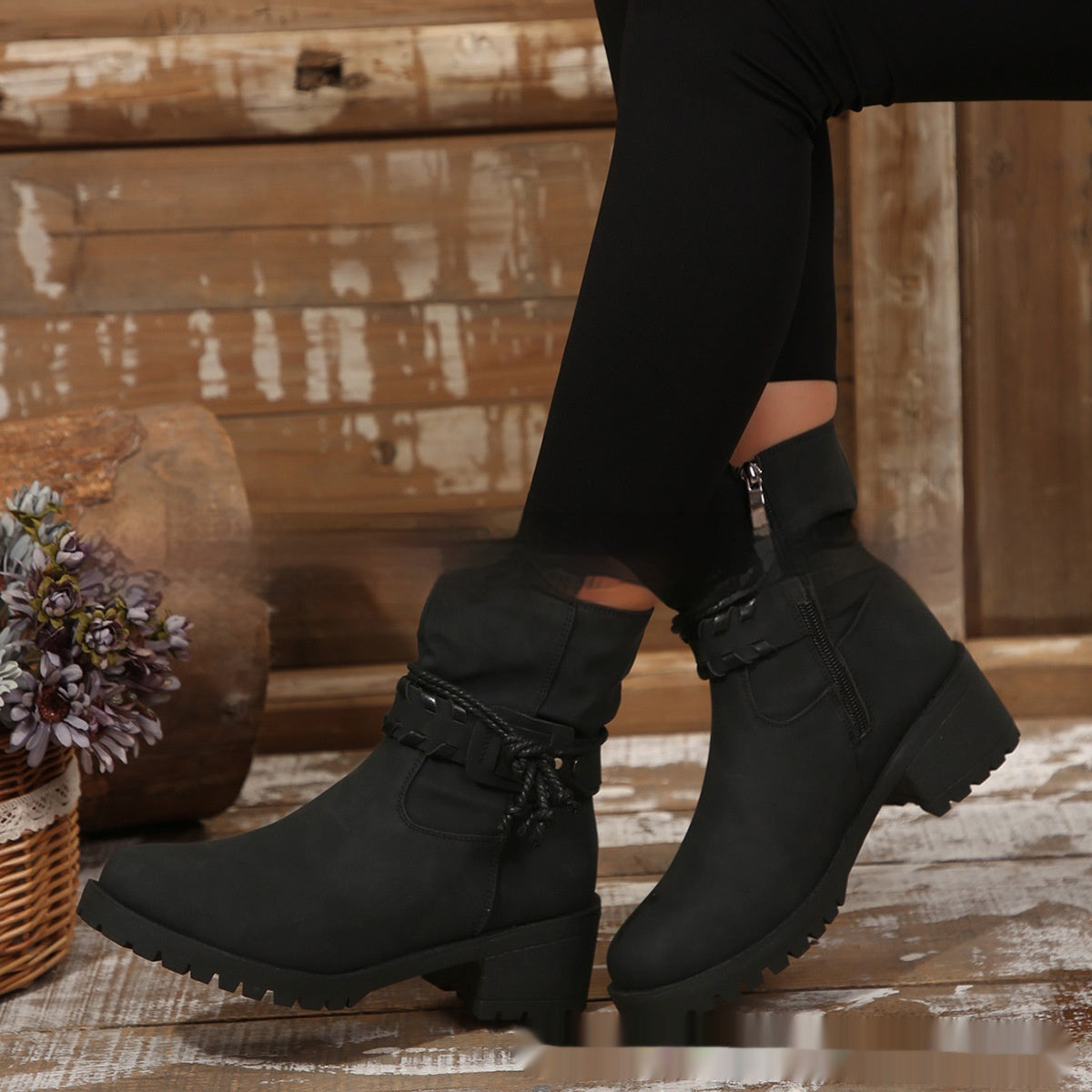 Bottines pour femmes avec boucle de ceinture et bande élastique