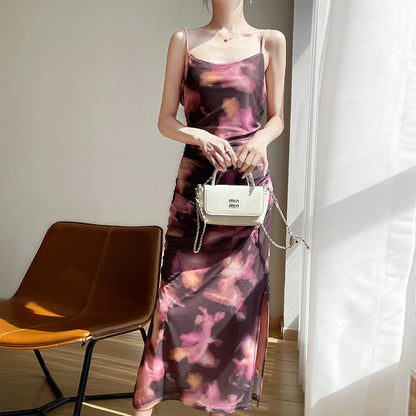 Robe en maille à col nu et fente latérale pour femme