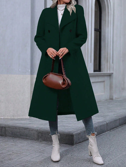 Manteau long pour femme automne-hiver, minimaliste et tendance, élégant pour le quotidien, manteau long à manches longues double boutonnage en fausse laine