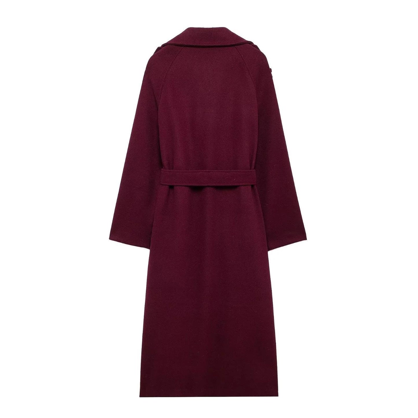 Manteau long d’hiver pour femme en laine, à revers, avec ceinture, trench double boutonnage, vêtement tendance