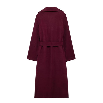 Manteau long d’hiver pour femme en laine, à revers, avec ceinture, trench double boutonnage, vêtement tendance