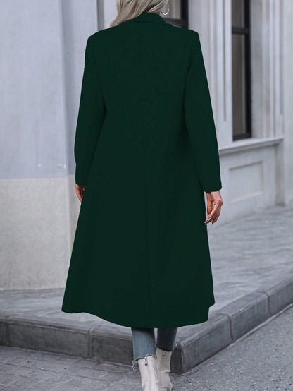 Manteau long pour femme automne-hiver, minimaliste et tendance, élégant pour le quotidien, manteau long à manches longues double boutonnage en fausse laine