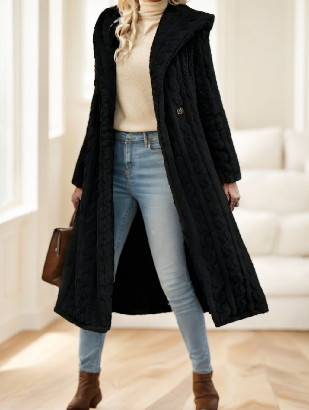 Manteau long noir élégant pour femme