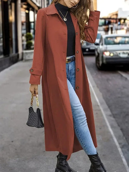 Élégant trench-coat long pour femmes, style décontracté avec boutons raffinés