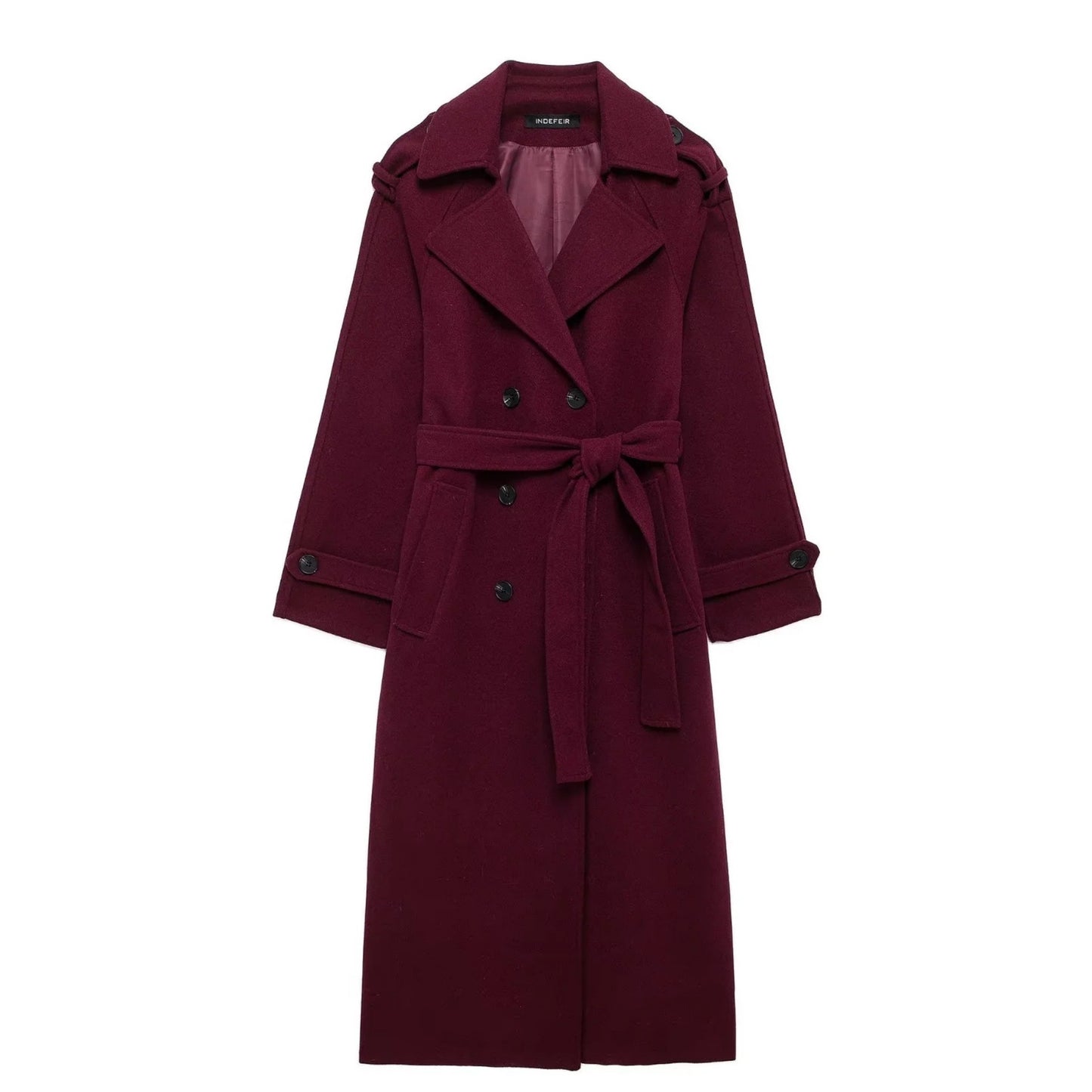 Manteau long d’hiver pour femme en laine, à revers, avec ceinture, trench double boutonnage, vêtement tendance
