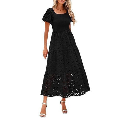 Robe féminine à manches bouffantes, plissée et fluide en tulle