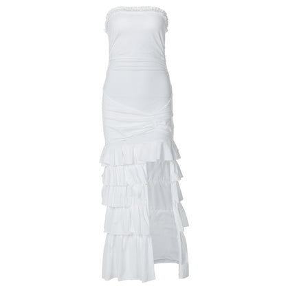Robe fendue en patchwork, coupe ajustée et plissée, enveloppante sur la poitrine