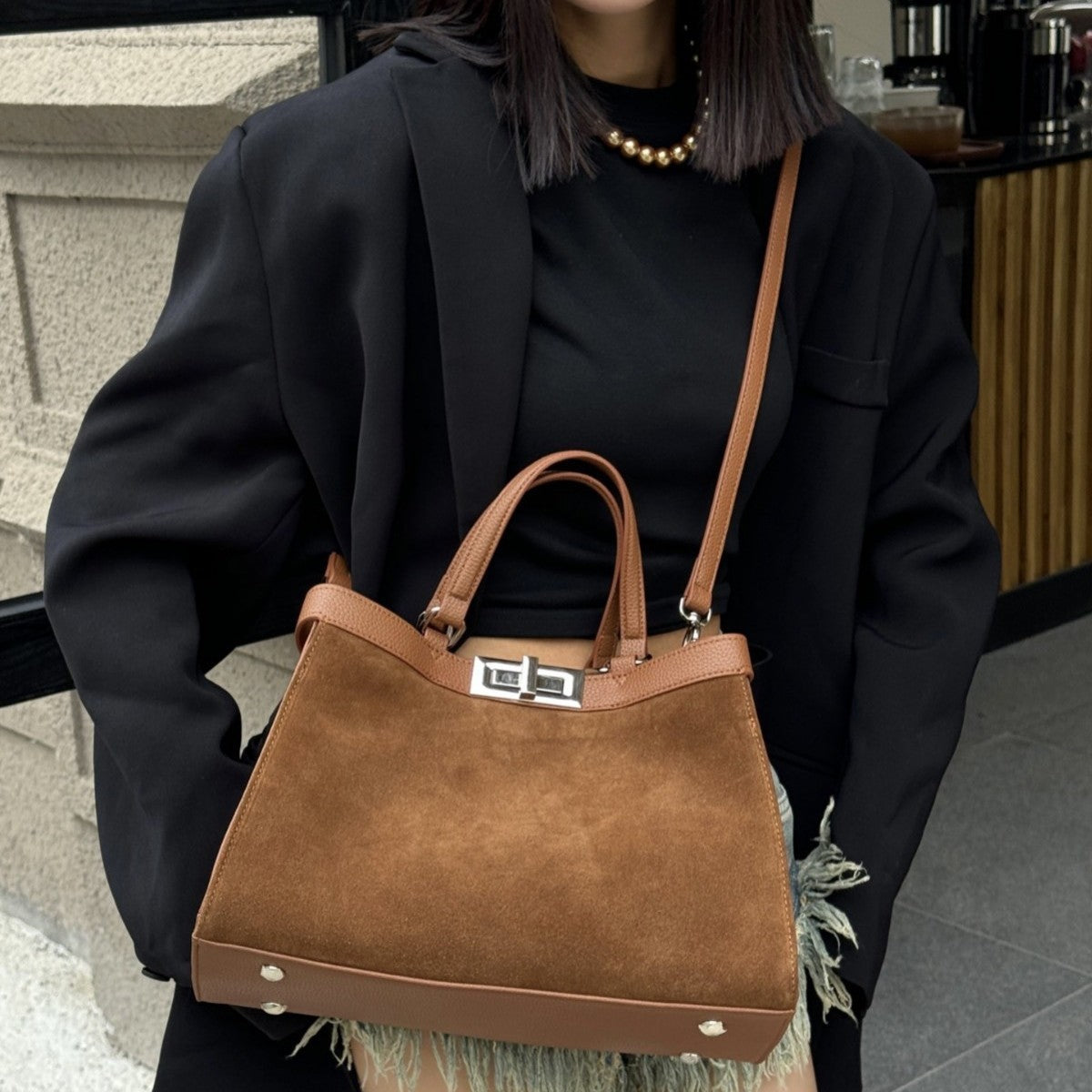 Sac messager à bandoulière en cuir de vache givré, polyvalent